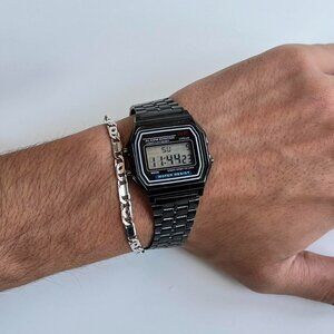 y2k 2000s vintage style black stainless steel digital watch